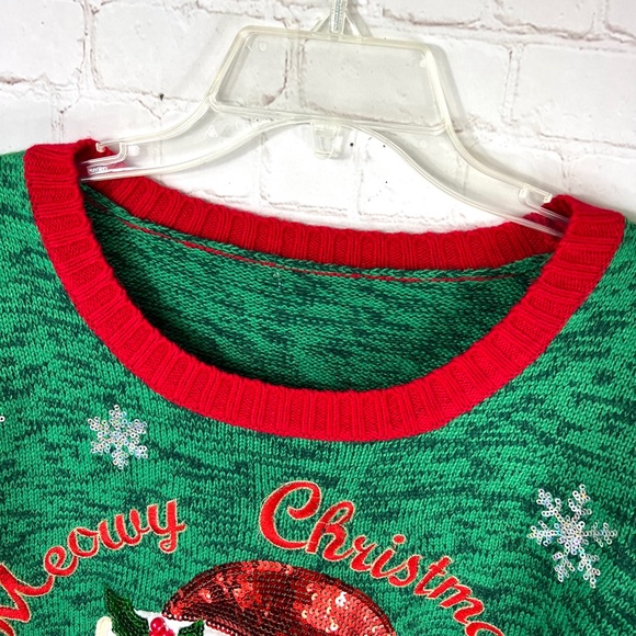 •🎄|•’MEOWY’ CHRISTMAS•| Real Jingle Bells Kitty Cat Holiday Sweater - Picture 7 of 12